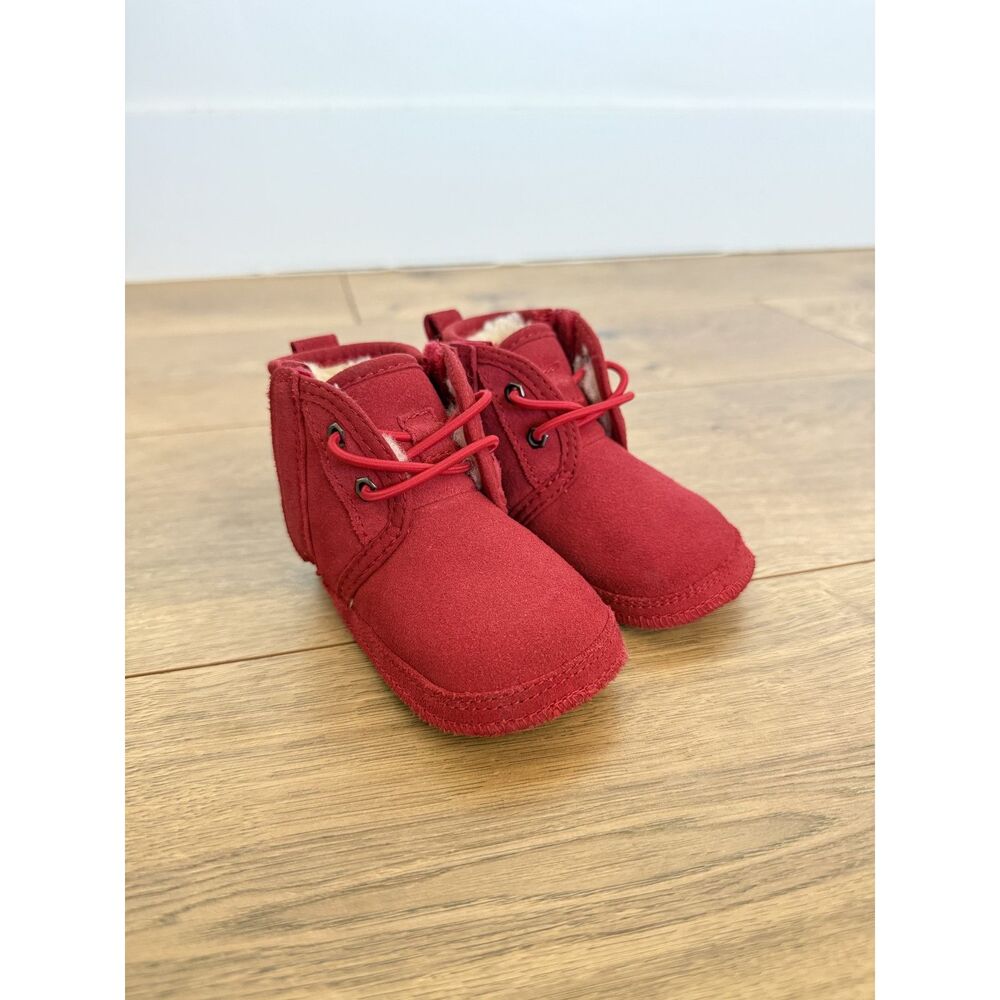 UGG 2/3 Red Baby Neumel Slipper Chukka boot bootie kids toddler walking Leather